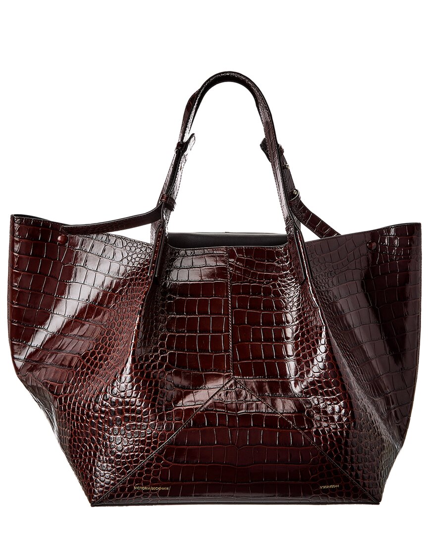 Victoria Beckham The W11 Croc-embossed Leather Tote In Brown