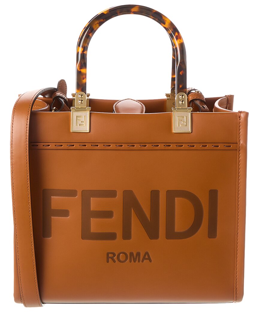 Fendi Sunshine Small Leather Tote In Brown