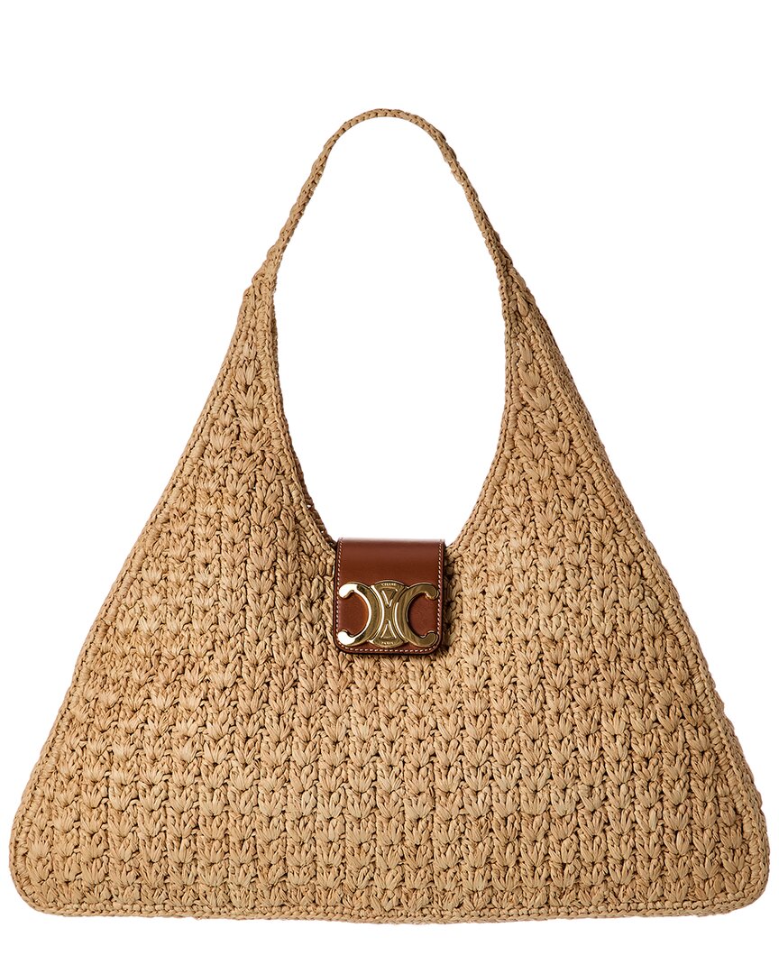 Celine Cabas Triangle Raffia & Leather Tote In Brown