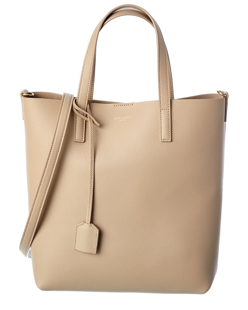 Saint Laurent Toy N/s Leather Shopper Tote In Beige