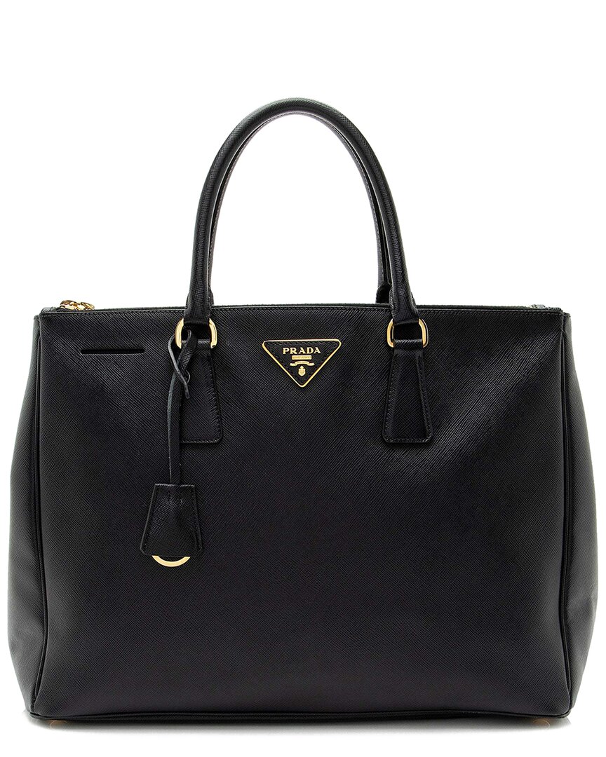 Prada Black Saffiano Lux Leather Double Zip Medium Tote (authentic Pre-loved) In Black