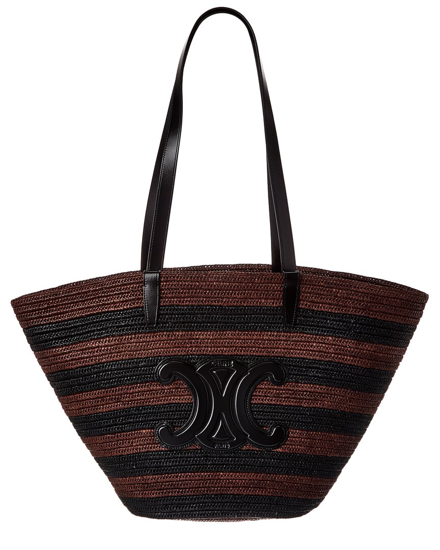 Celine Classic Panier Raffia & Leather Tote In Brown