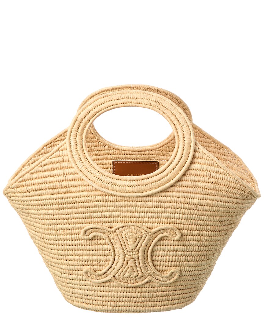 Celine Braided Panier Raffia Tote In Sand