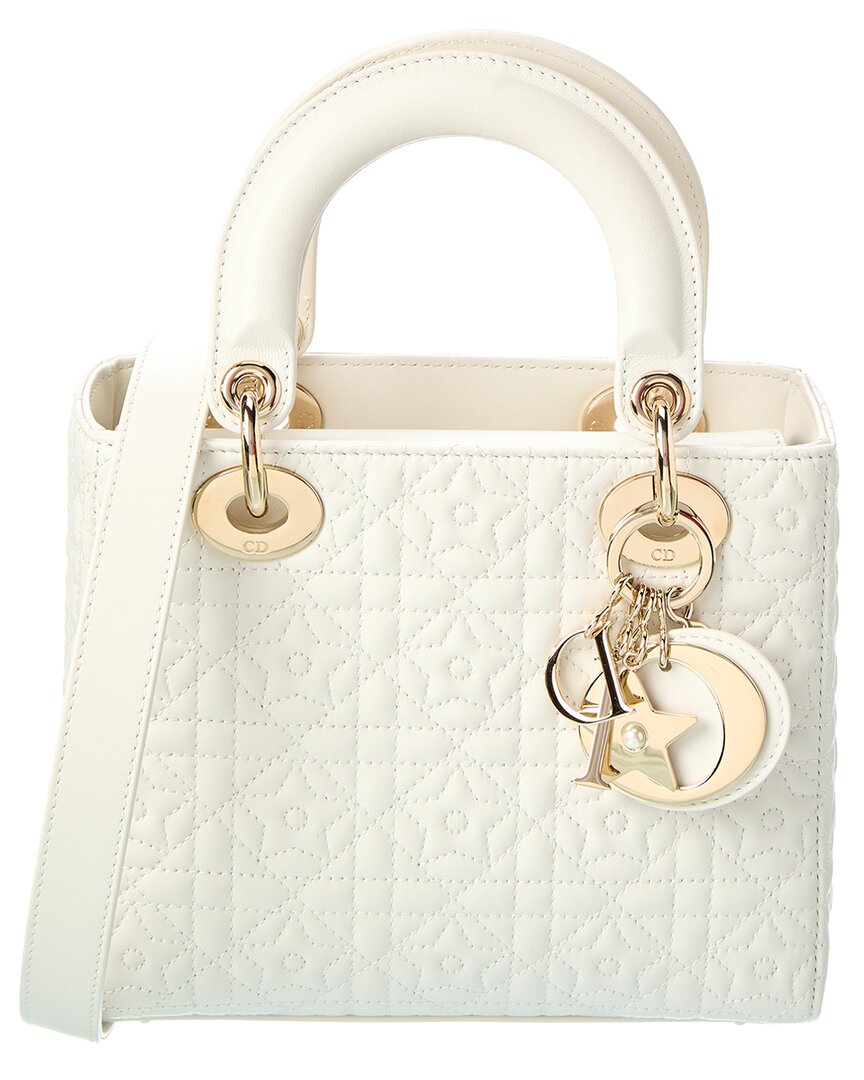Dior Lady  Small Leather Tote In White