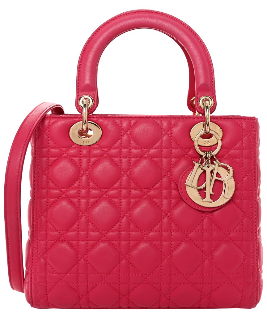 Dior Hot Pink Cannage Leather Lady  Ghw Medium (authentic Pre-loved)