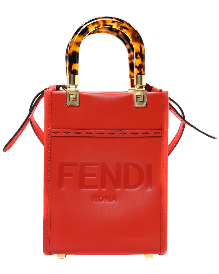 Fendi Papavero Vitello King Leather Mini  Sunshine Shopper Tote  (authentic Pre-loved)