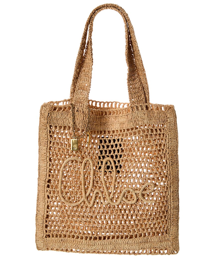 Chloé Summer Banana Leather-trim Tote In Sand