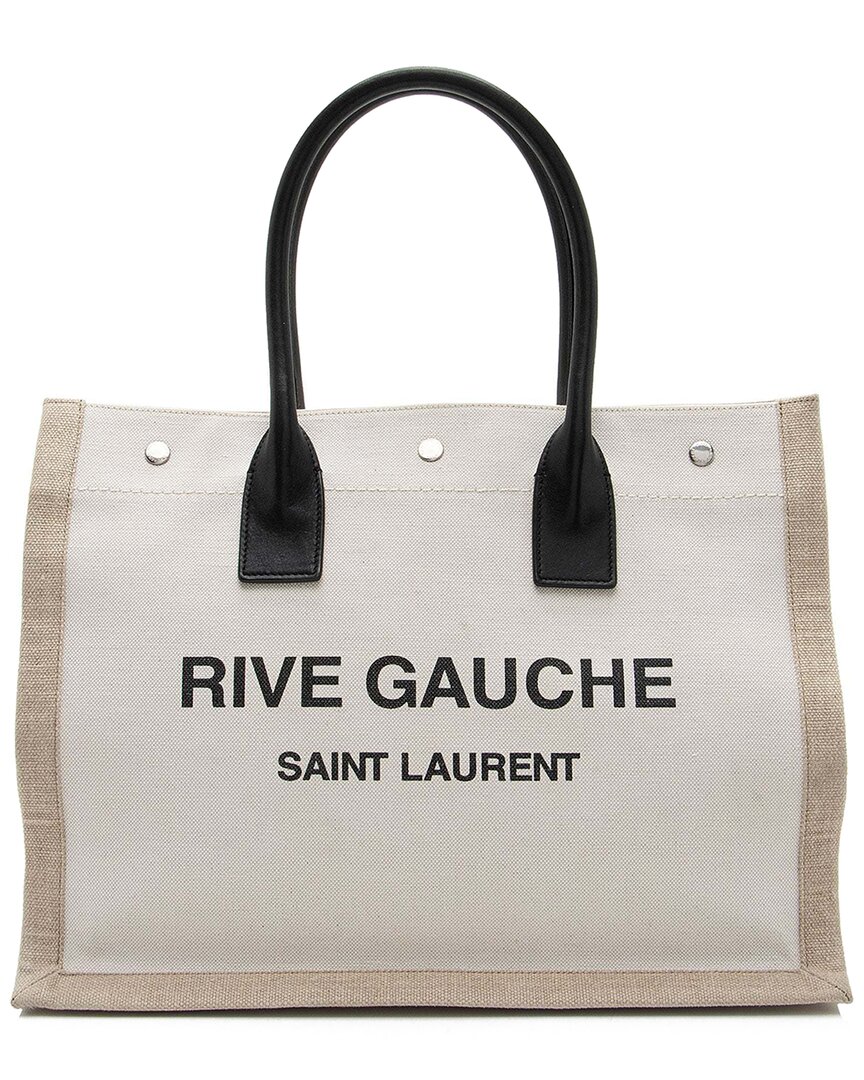 Saint Laurent Brown Canvas Rive Gauche Small Tote (authentic Pre-loved)