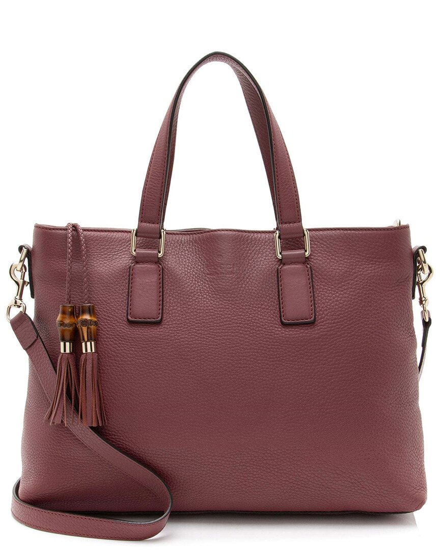Gucci Pink Calfskin Bamboo Tassel Tote (authentic Pre-loved) In Burgundy