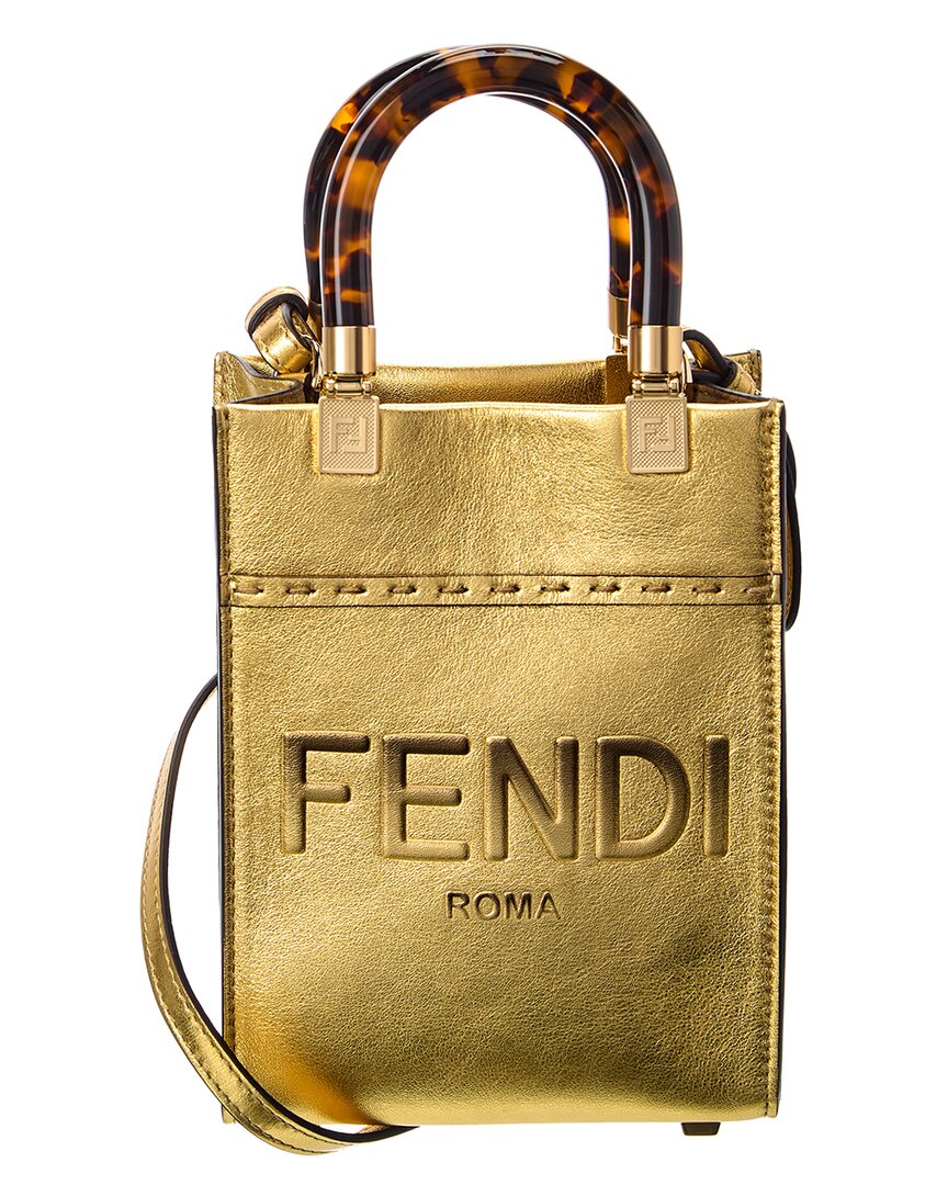 Fendi Sunshine Shopper Mini Leather Tote Bag in Metallic