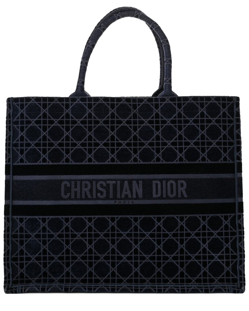 Dior Navy Cannage Leather Velvet Large Book Tote (authentic Pre-loved)