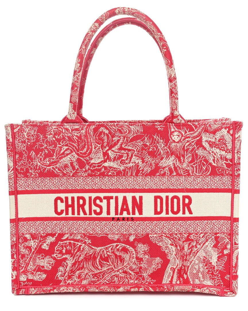 Dior Raspberry Toile Canvas Medium Iviera Toile De Jouy Book Tote (authentic Pre-loved) In Multi