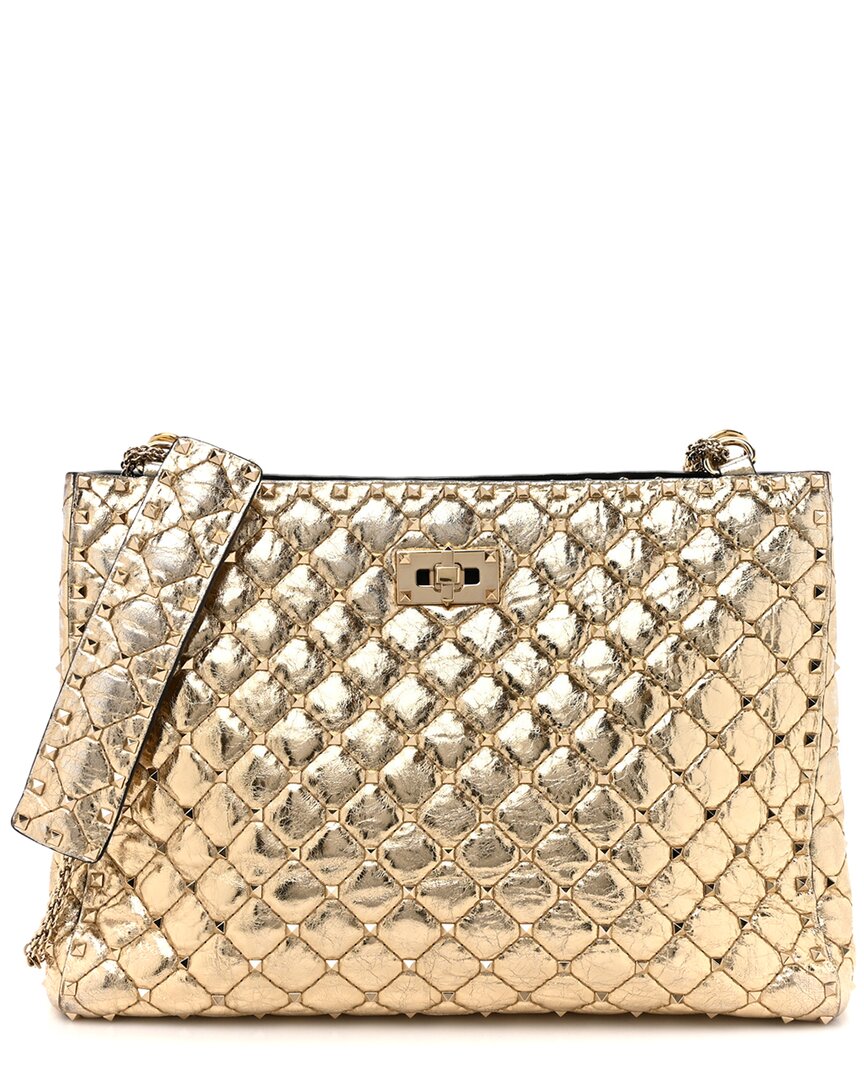 Valentino Gold Metallic Calfskin Leather Rockstud Tote (authentic Pre-loved) In Gold