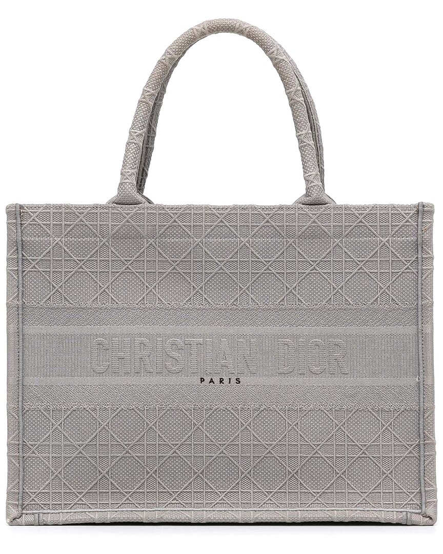 Dior Grey Cannage Canvas Embroidered Medium Book Tote (authentic Pre-loved) In Gray