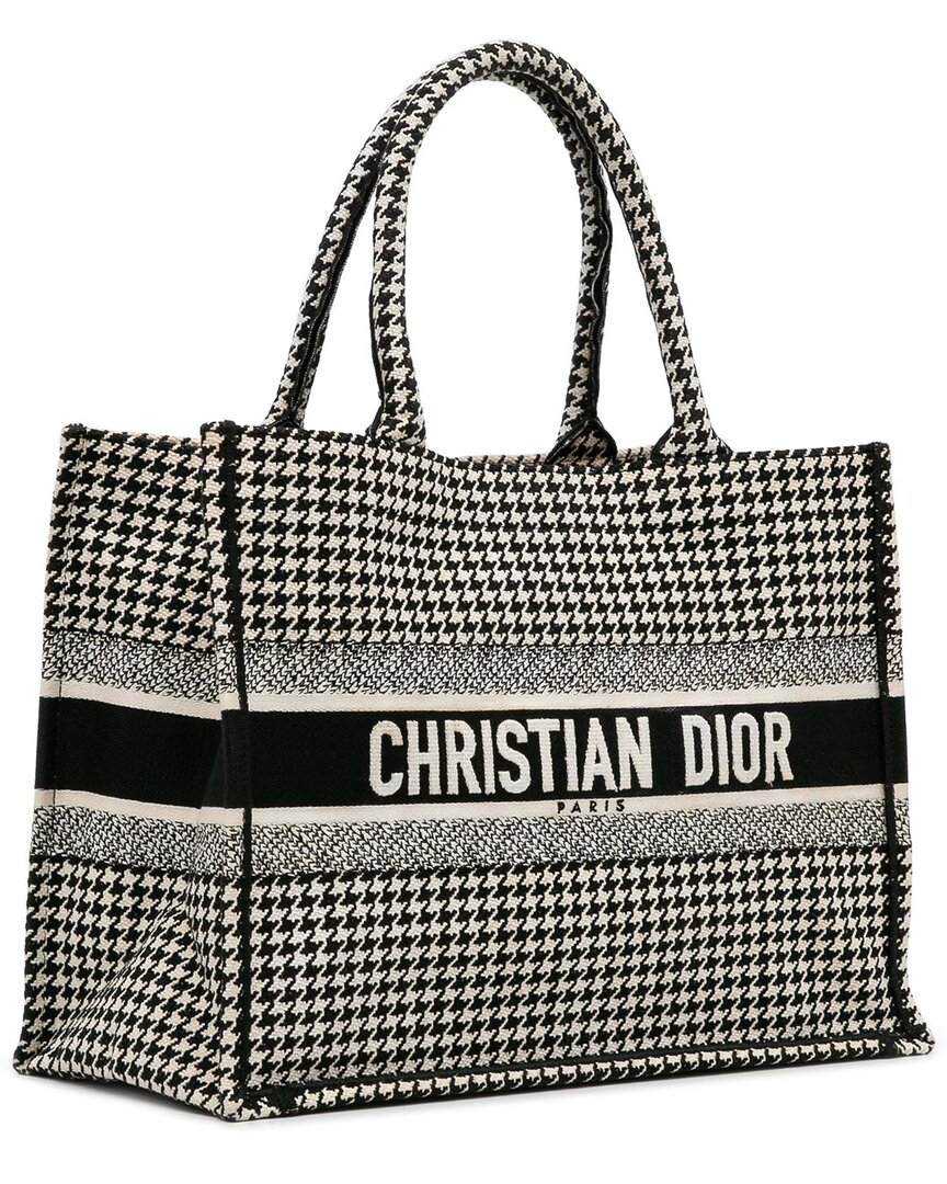 Dior Black Leather Medium Houndstooth Book Tote (authentic Pre-loved) In Multi