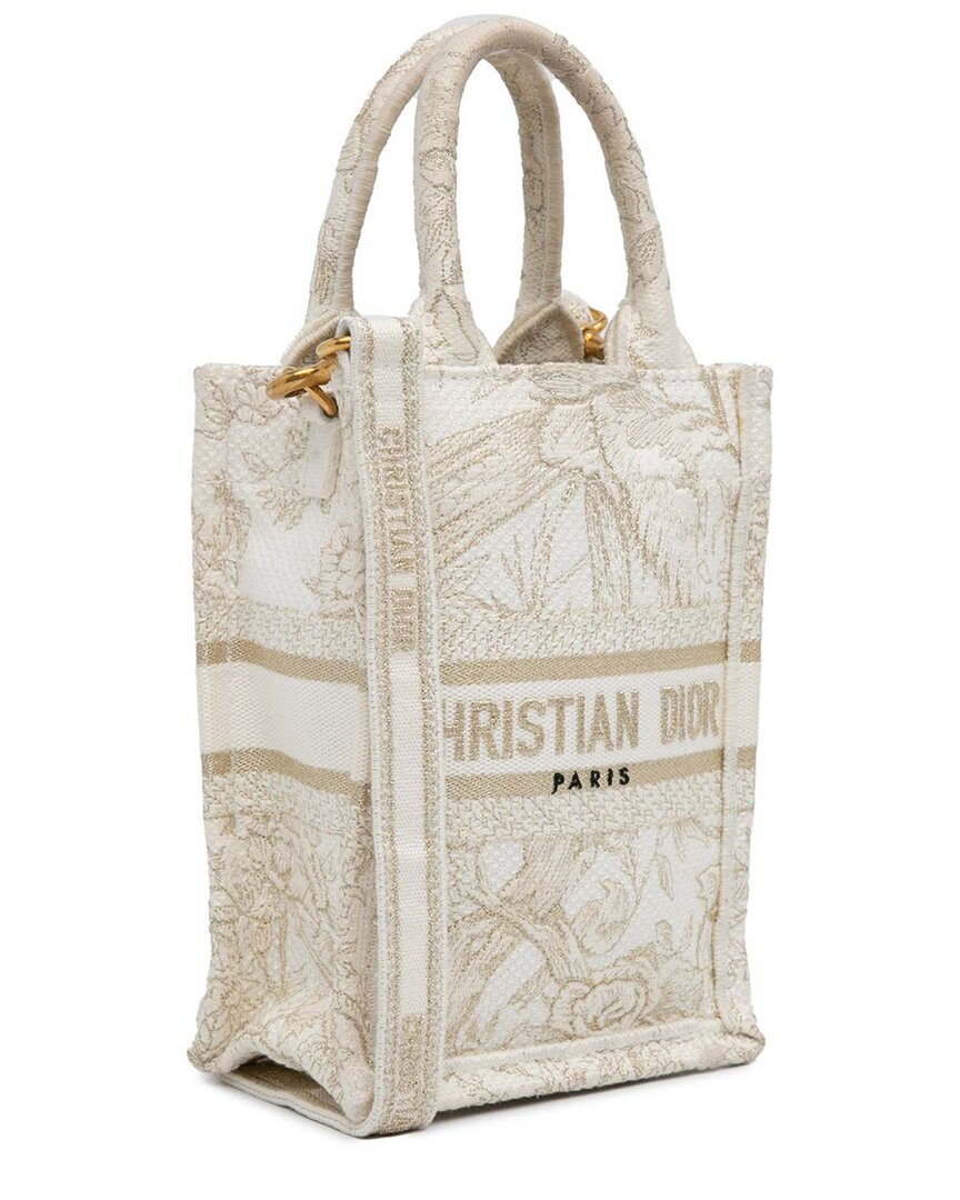 Dior White Leather Mini Jardin D'hiver Vertical Book Tote (authentic Pre- Loved) In Metallic