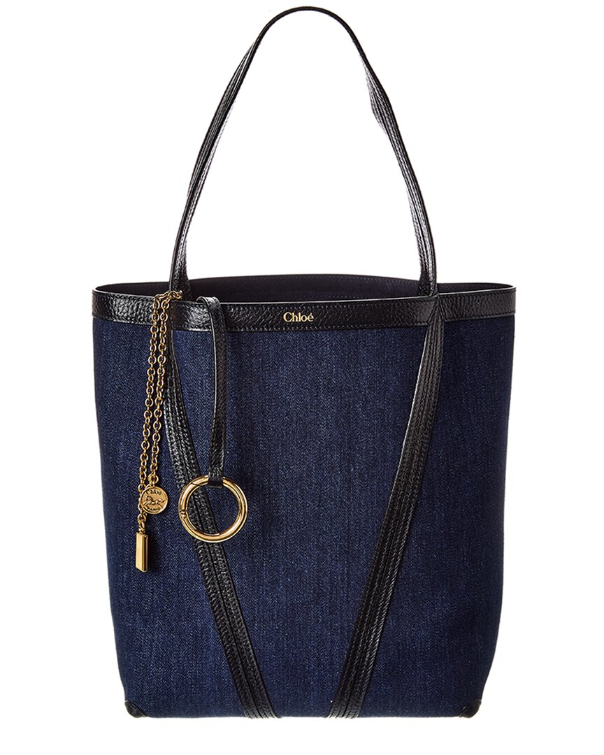 Chloé Spin Denim & Leather Tote In Blue
