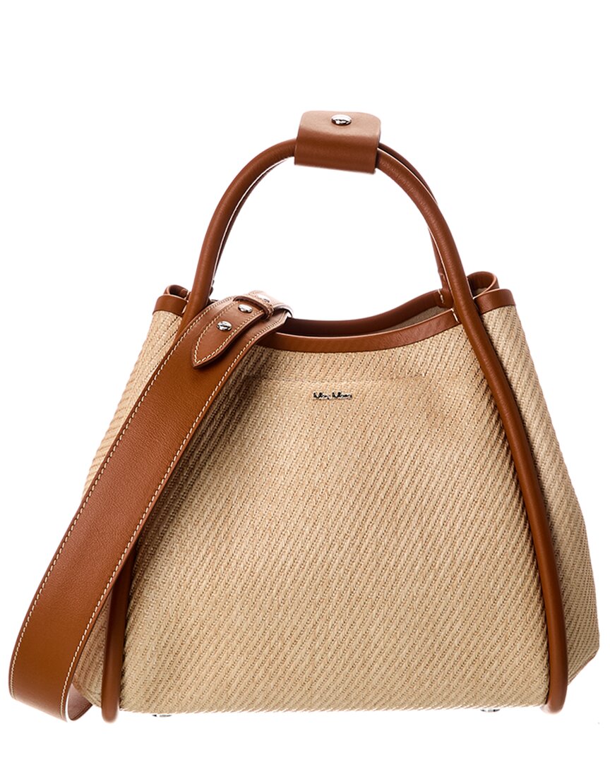 Max Mara Marine Small Leather-trim Tote In Brown
