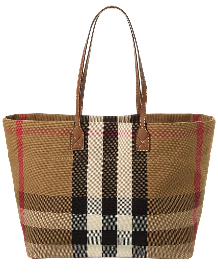 Burberry Check Canvas & Leather Tote In Sand