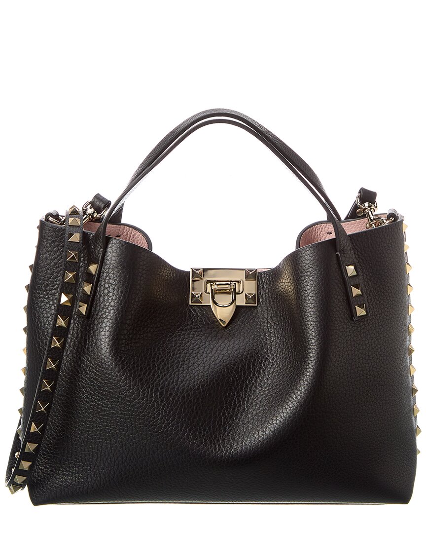 Valentino Rockstud Small Grainy Leather Tote In Black