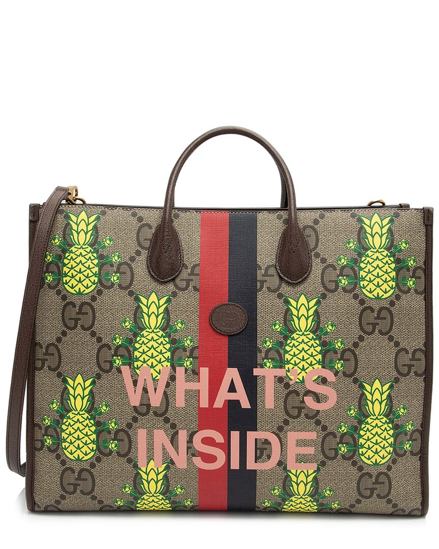 Gucci Brown Gg Supreme Canvas Jumbo Dollar Pineapple Medium Tote (authentic Pre-loved) In Multi