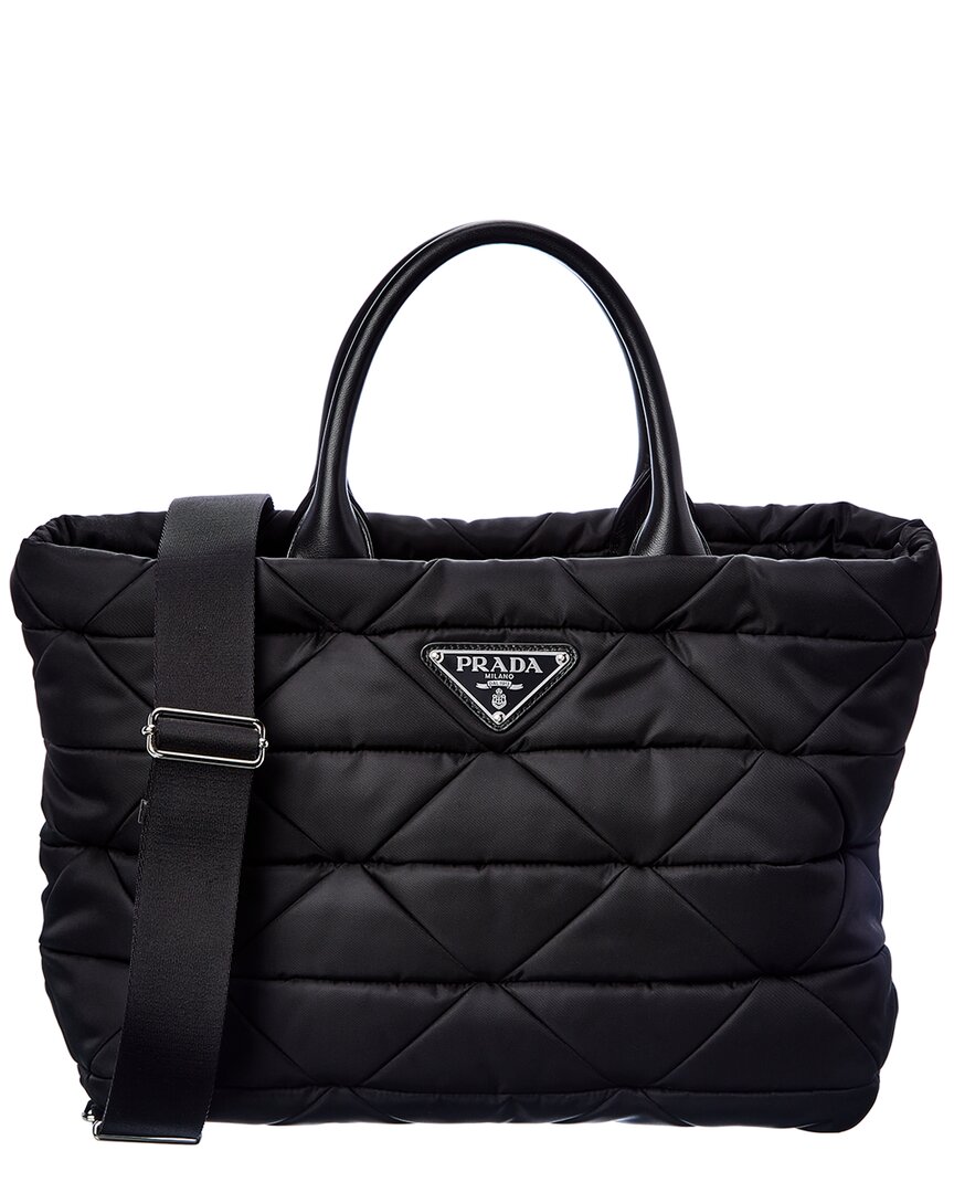 Prada Re-Nylon Triangle-Logo Plaque Padded Tote Bag - Black for Women