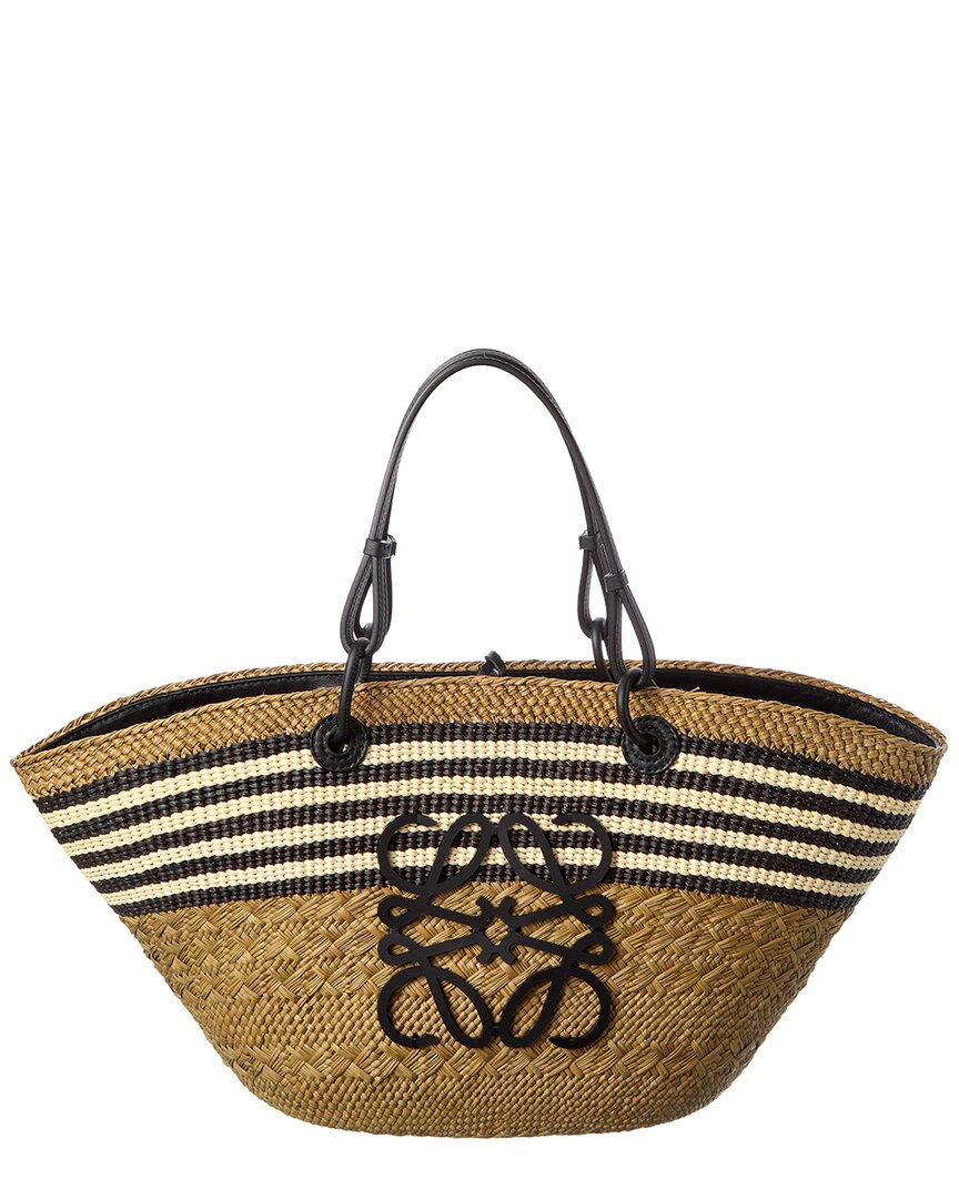 Loewe Anagram Medium Palm & Leather Basket Bag In Brown