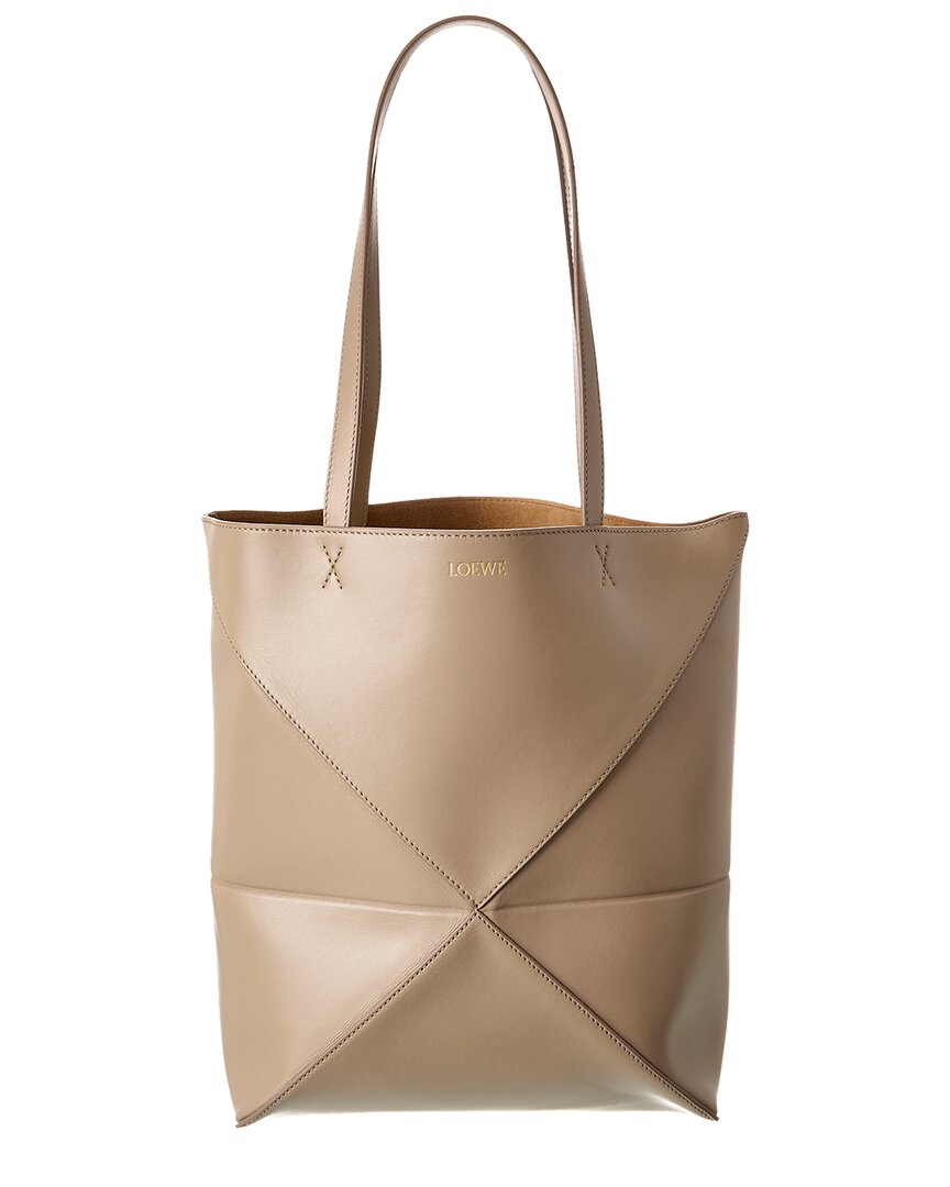 Loewe Puzzle Fold Medium Leather Tote In Gray