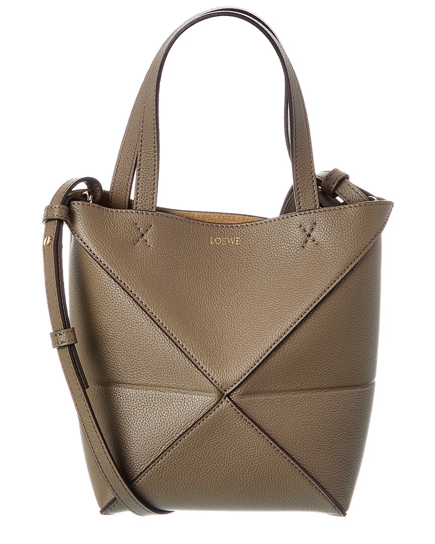 Loewe Puzzle Fold Mini Leather Tote In Brown