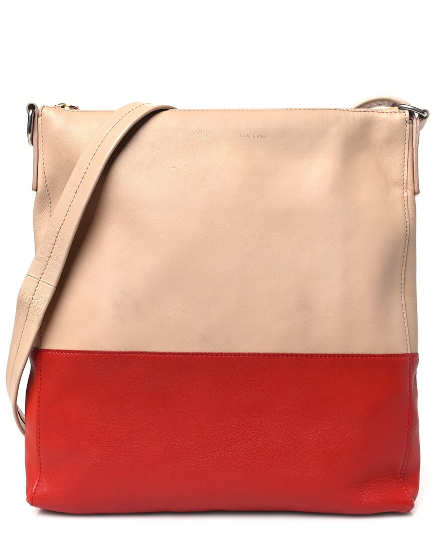 Celine Red Calfskin Leather Vertical Bi-cabas (authentic Pre-loved)