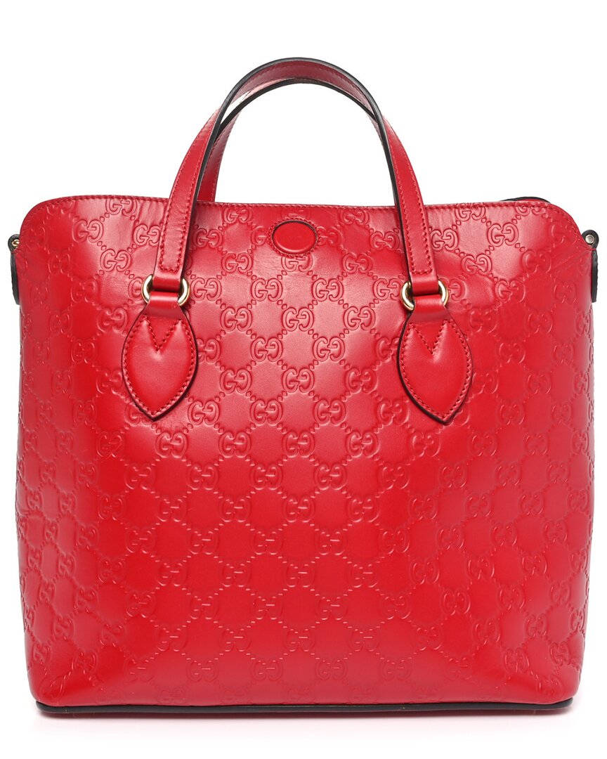 Gucci Red Ssima Leather Linea A Foldover Tote (authentic Pre-loved)