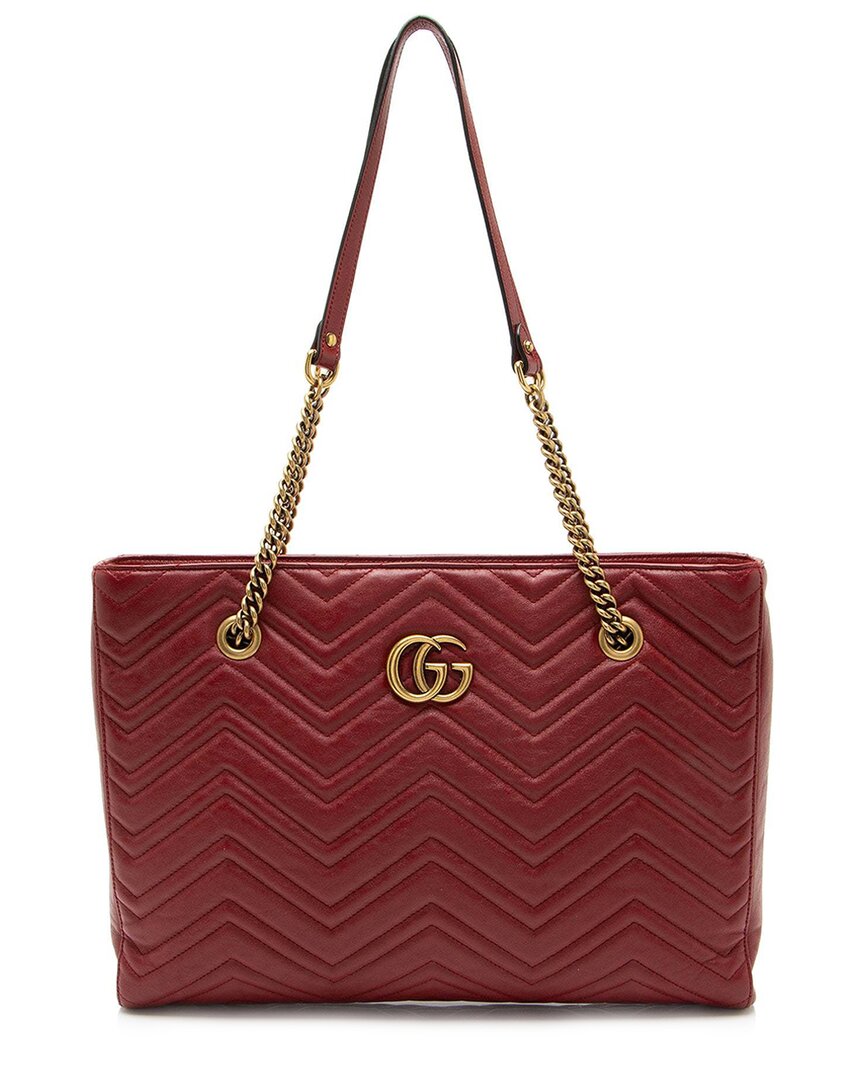 Gucci Red Matelasse Calfskin Gg Marmont Medium Chain Tote (authentic Pre-  Loved)