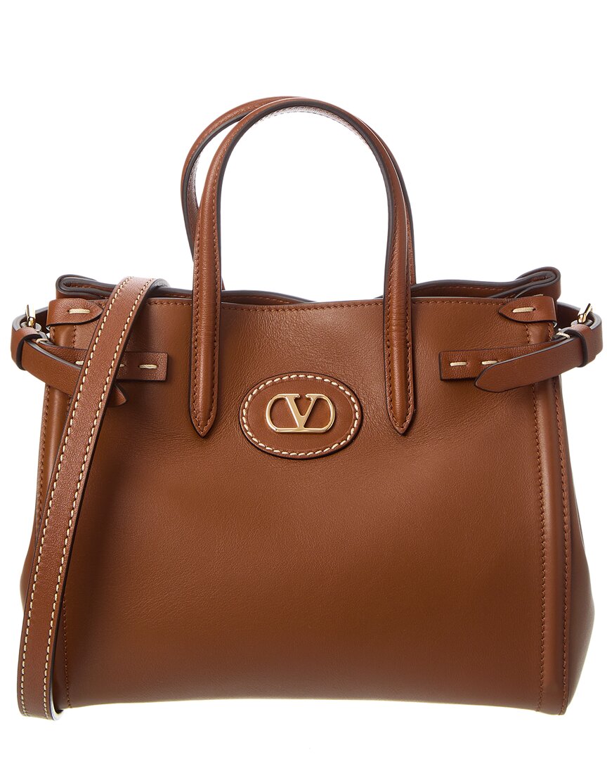 Valentino Vlogo Small Leather Tote In Brown