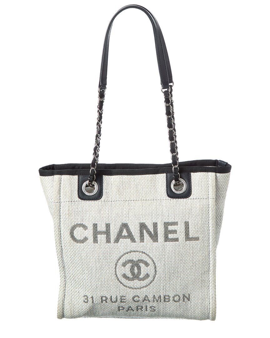 Pre-owned Chanel Light Grey Monogram Canvas Deauville Tote (authentic Pre-loved)