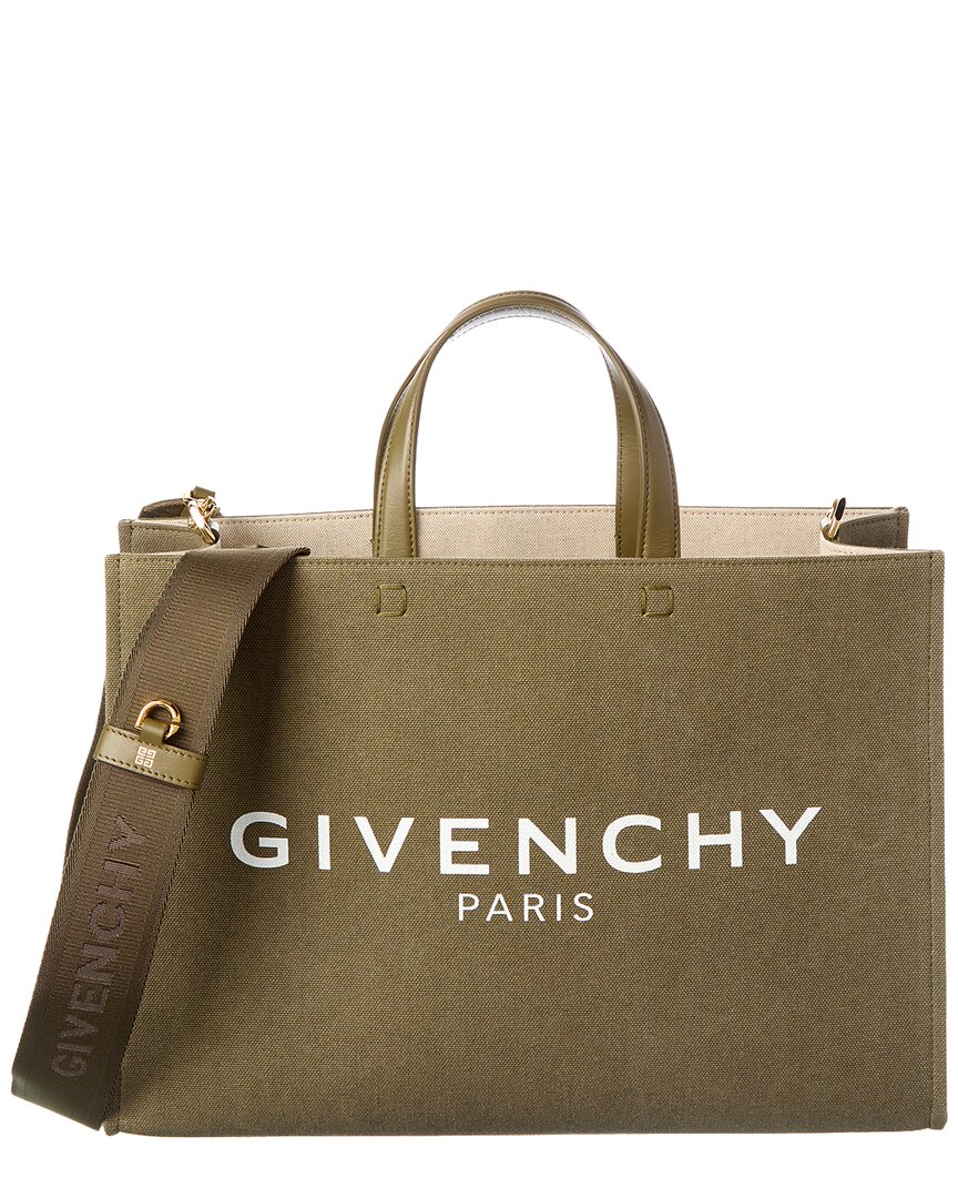 Givenchy G Medium Canvas & Leather Tote In Green
