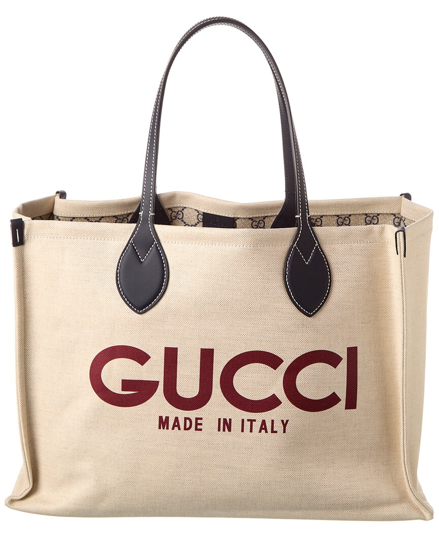 Gucci Medium Canvas & Leather Tote In Sand