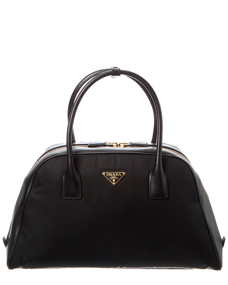 Prada Logo Nylon & Leather Satchel In Black