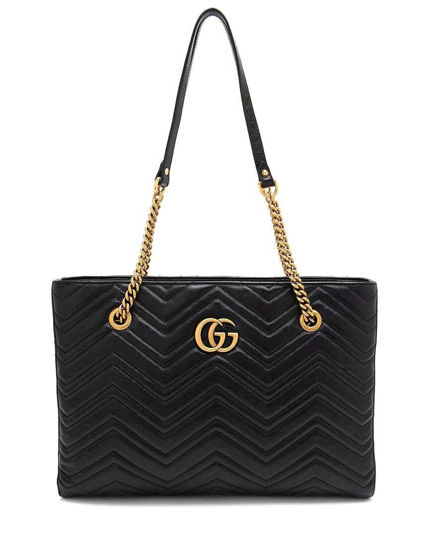 Gucci Black Matelasse Calfskin Gg Marmont Medium Chain Tote (authentic Pre-  Loved)