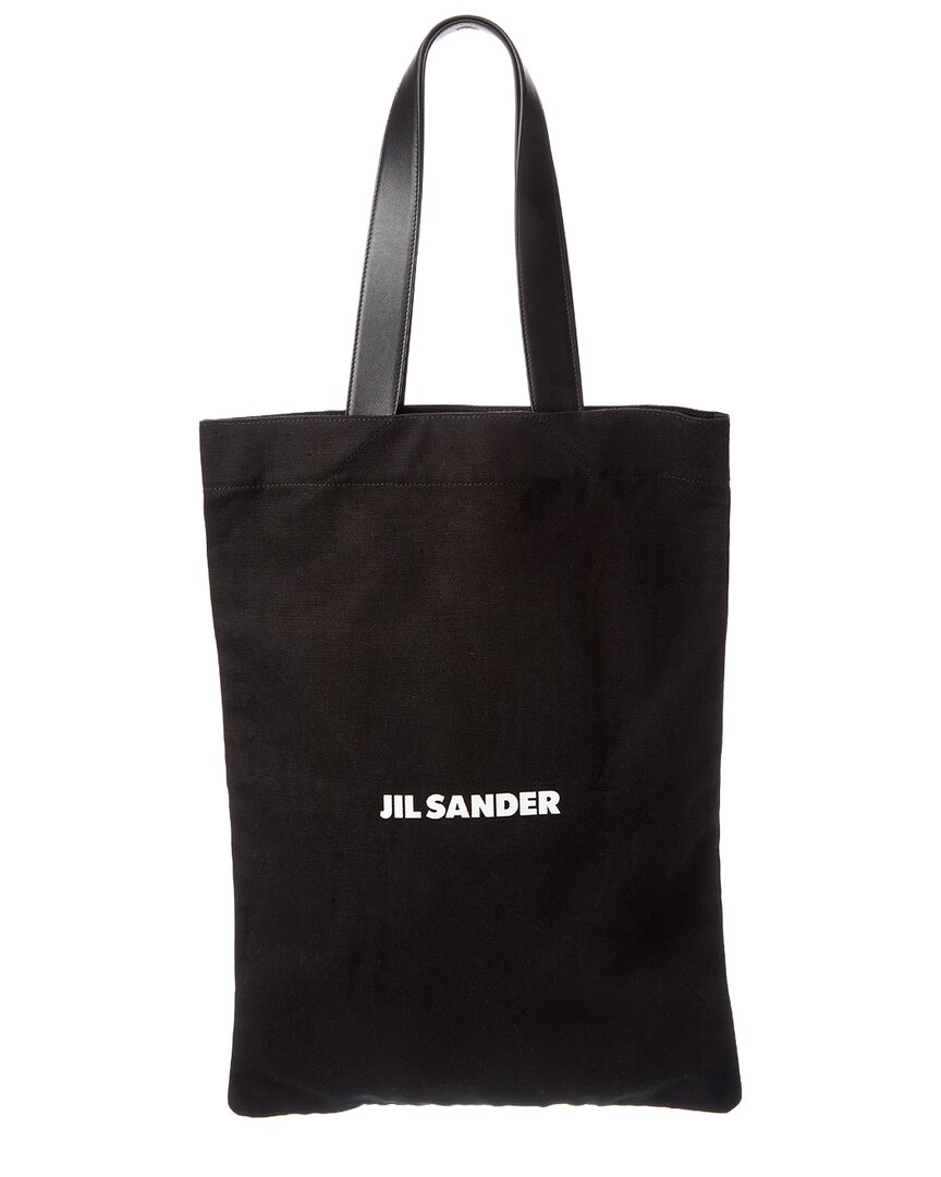 Jil Sander Large Canvas & Leather Tote In Black