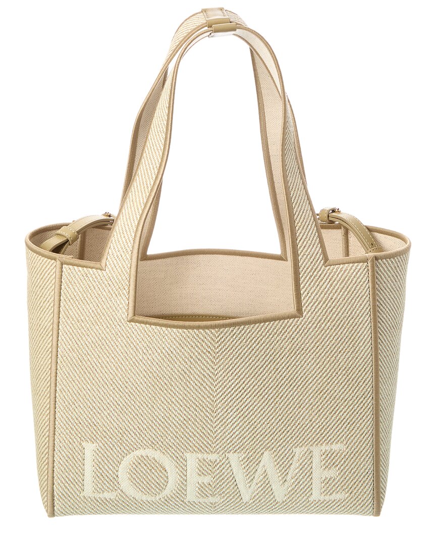 Loewe Font Medium Canvas & Leather Tote In Sand