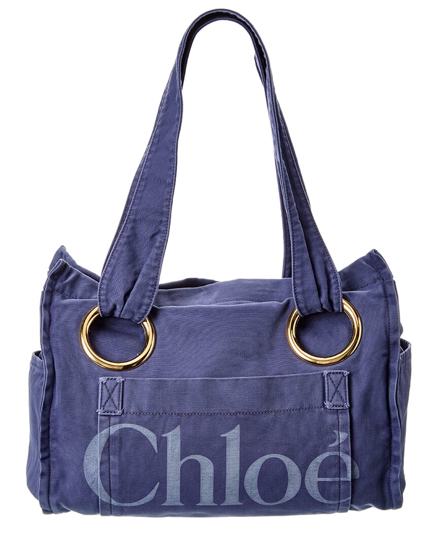 Chloé Womens Evening Blue Plage Medium Cotton Tote Bag In Blue