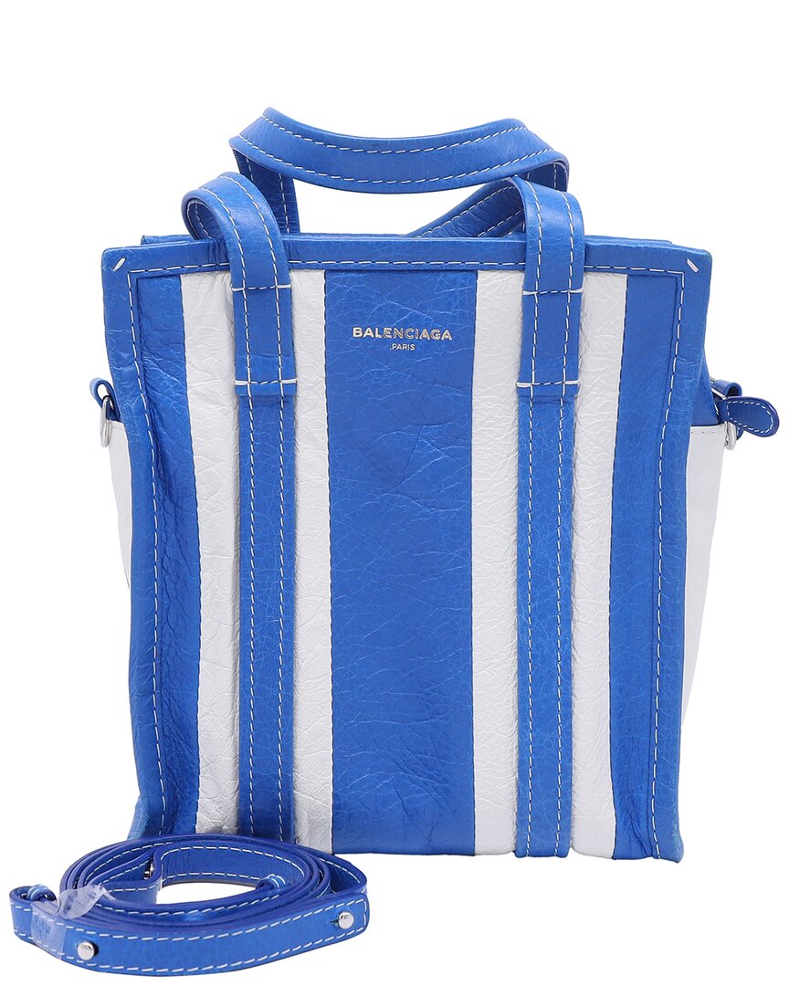 Balenciaga Blue Leather Xs Bazar Stripe Tote (authentic Pre-loved) In Multi
