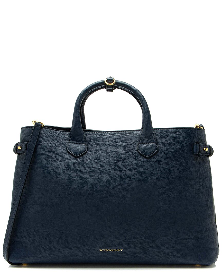 Burberry Blue Leather House Check Banner Large Tote (authentic Pre-loved)