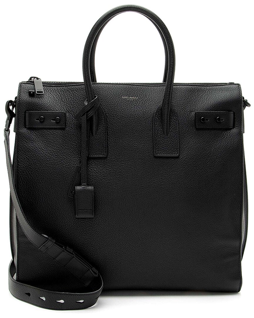 Saint Laurent Black Grained Calfskin Thin Sac De Jour Large Tote (authentic  Pre-loved)