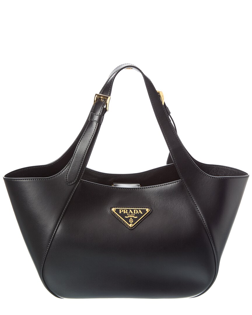 Prada Medium Leather Tote In Black