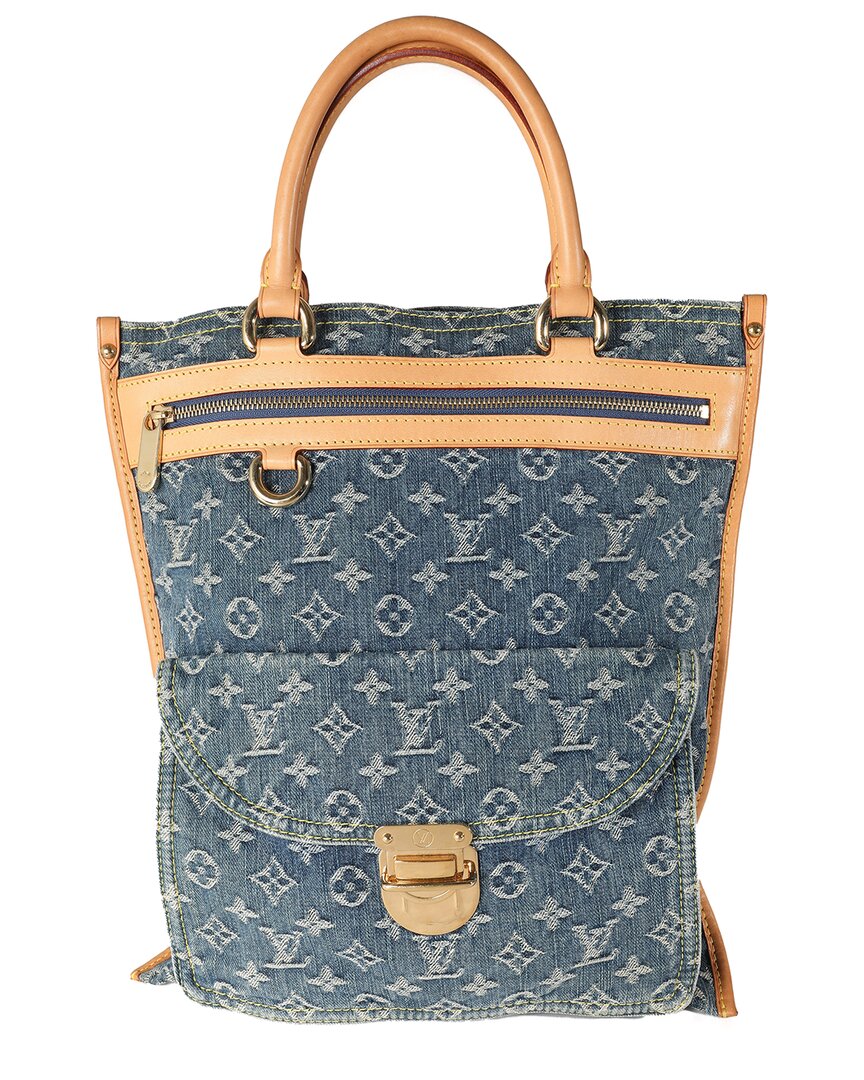 Pre-owned Louis Vuitton Blue Denim Sac Plat (authentic Pre-loved)