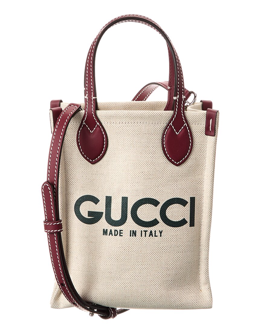 Gucci Logo Mini Canvas & Leather Tote In Sand