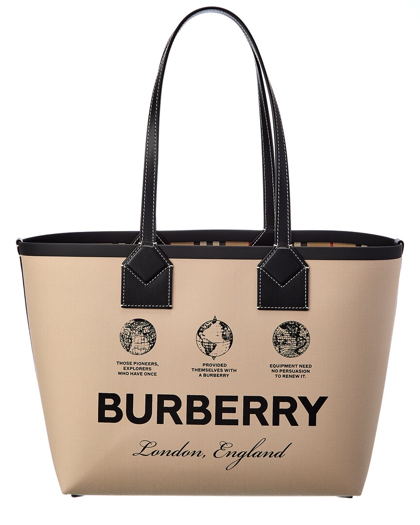 BURBERRY HERITAGE SMALL CANVAS & LEATHER TOTE