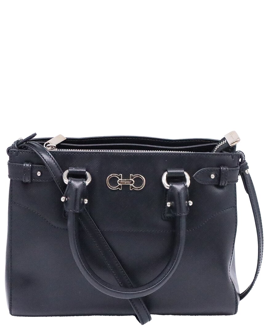 Ferragamo Mini Batik Tote Bag In Black Saffiano Leather (authentic Pre-loved)