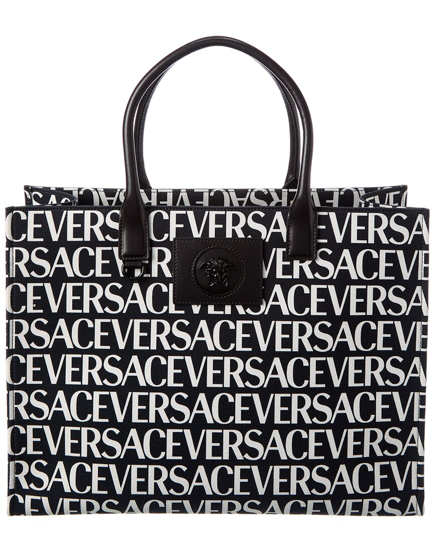 Versace La Medusa Canvas & Leather Tote in Black